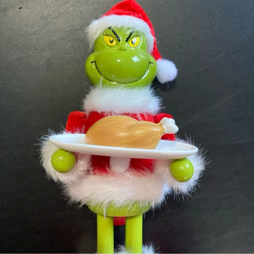 THE GRINCH Dr Seuss w/ Turkey Wood Nutcracker Santa 11” New Grinchmas - Picture 3 of 11